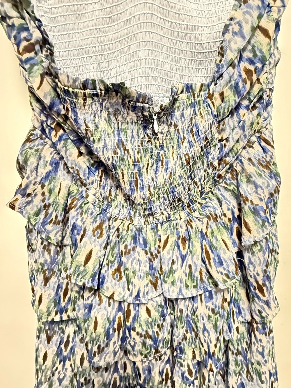 Strapless Tiered Maxi Dress in Blue and Green Ikat - Picture 4 of 7